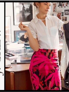 NWT J. Crew No. 2 Palm Print Grass Cloth Pencil Skirt size 14